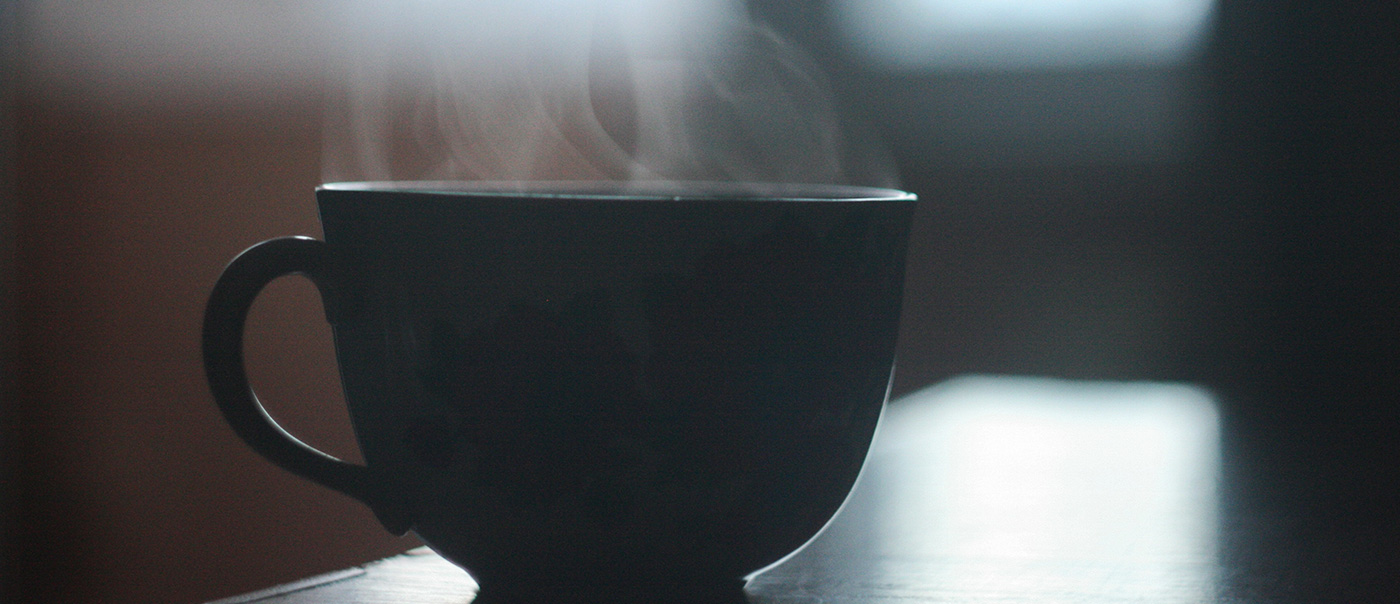 steaming cup of coffee