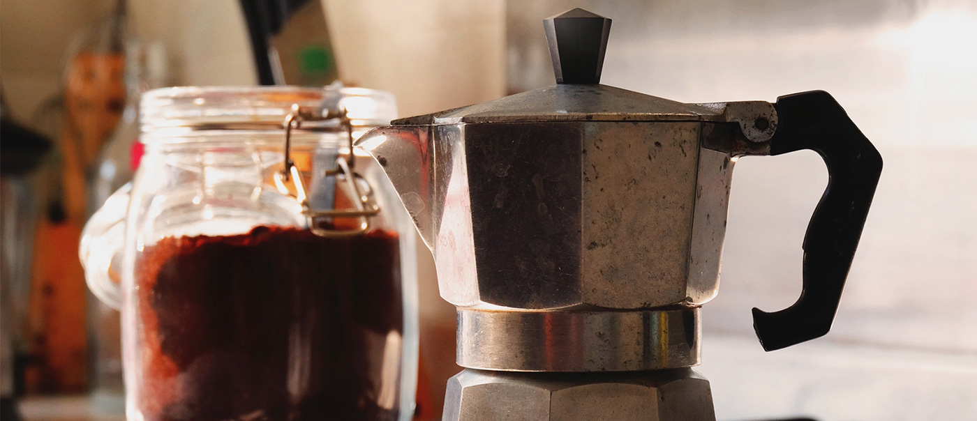 Fresh coffee grounds in a bottle.