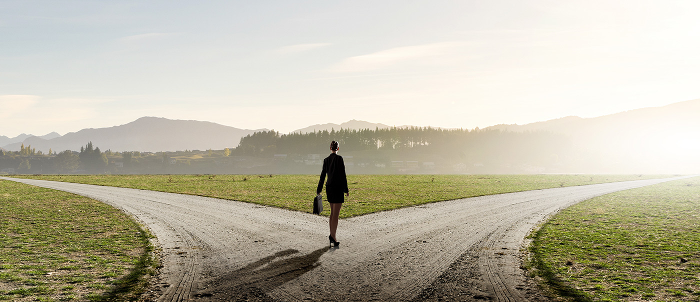 Woman picks a path.