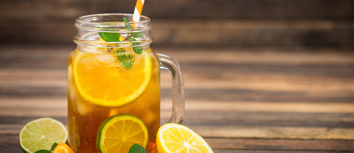 Ice tea in glass.