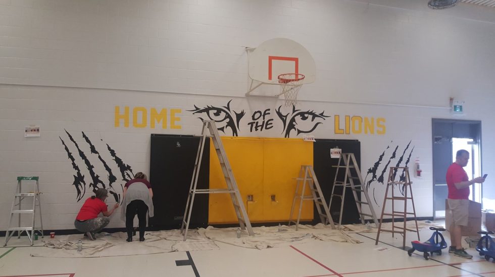 Inside a school's gym.