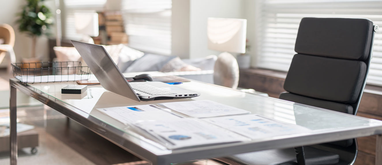 Desk with papers.