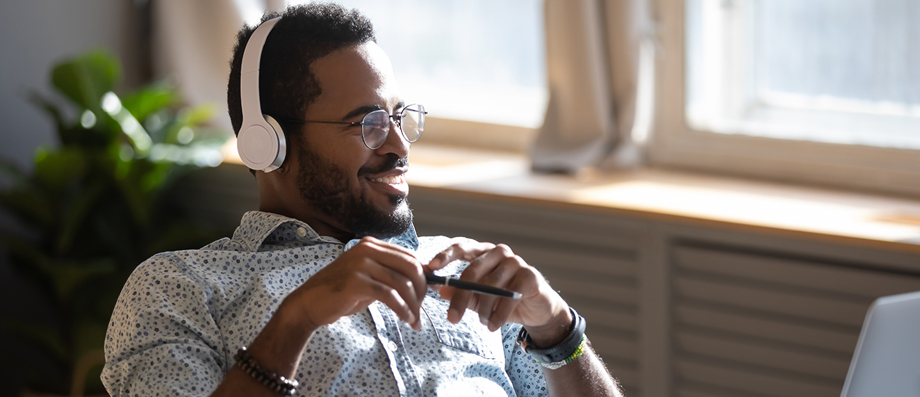 Man listening to podcasts