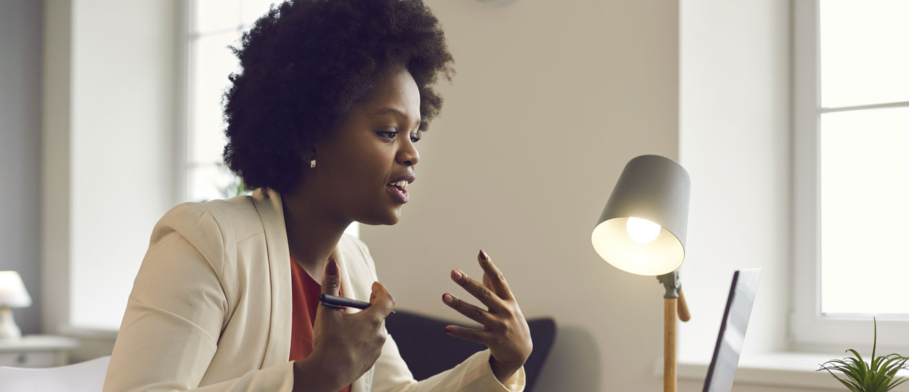 Young business woman on video call