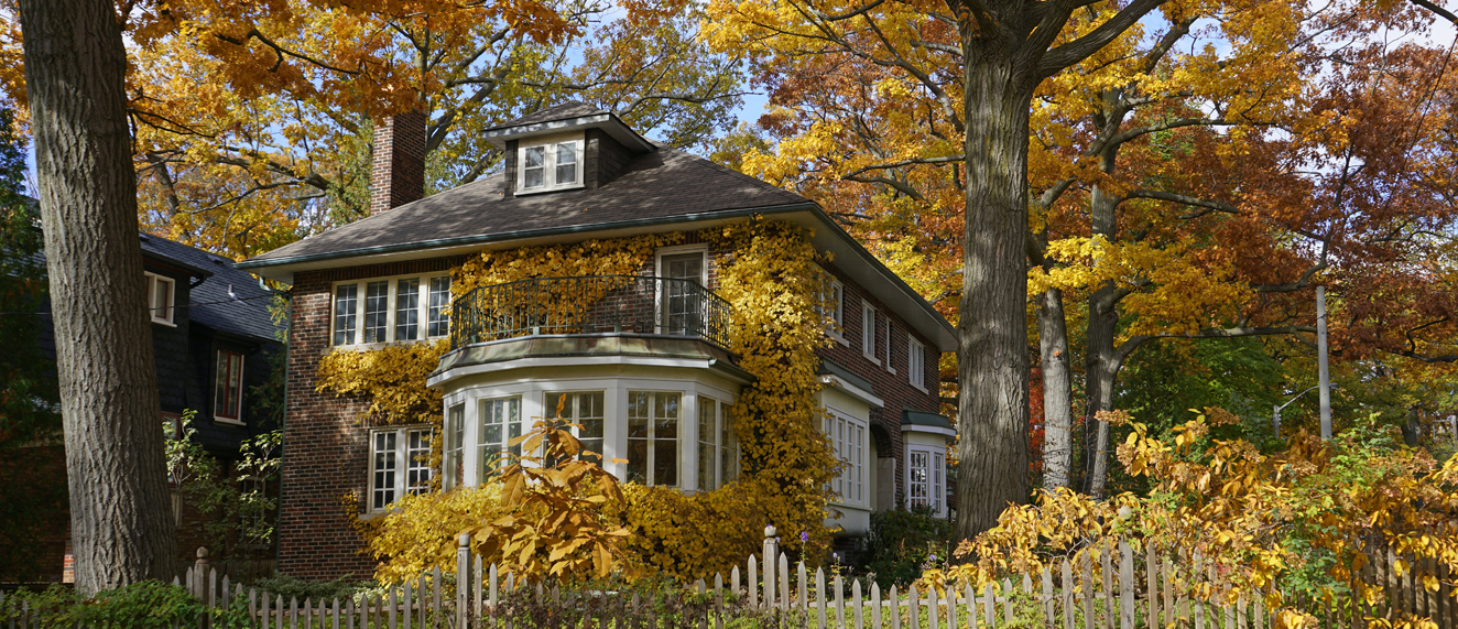 House with big trees.