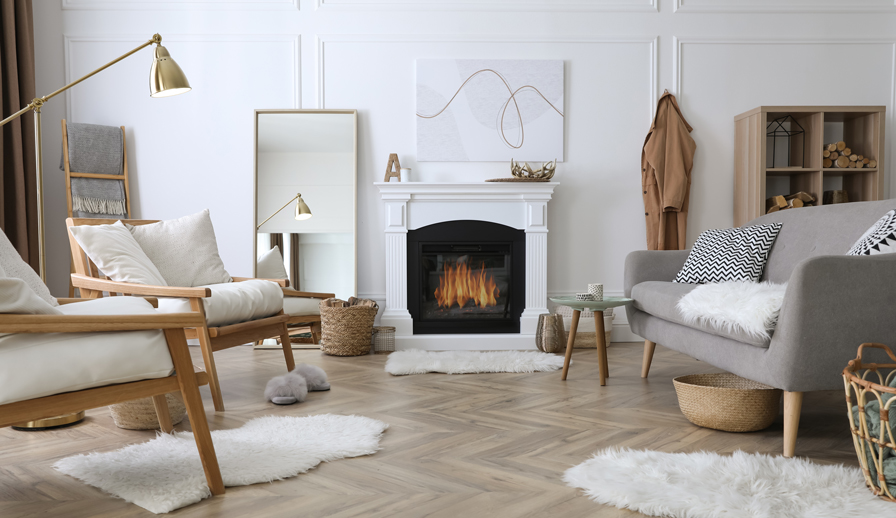 Stylish living room with whites and browns