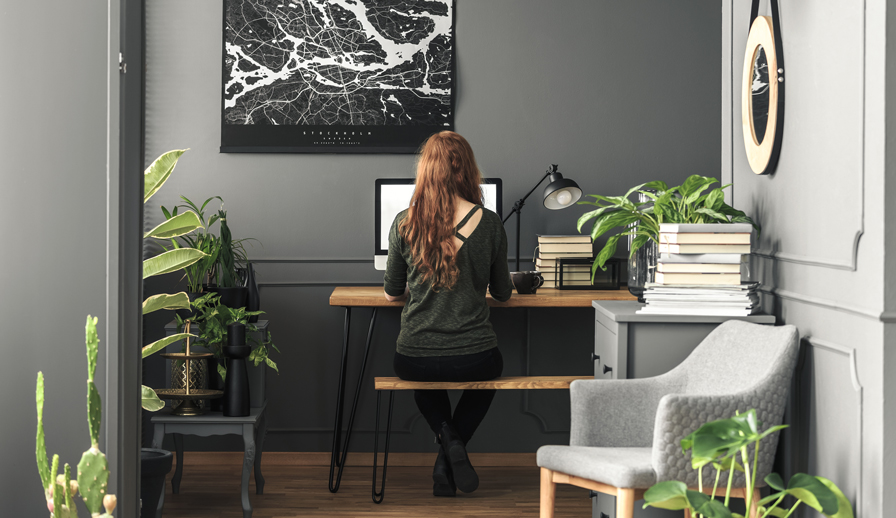 Home office painted in dark colours