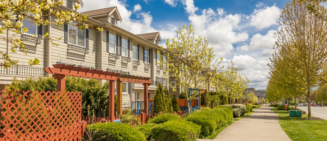 Row homes during spring