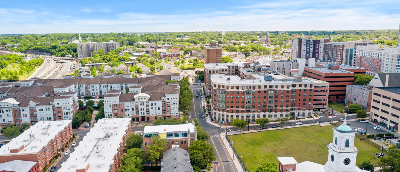 Aerial view of Prince Edward Island town.