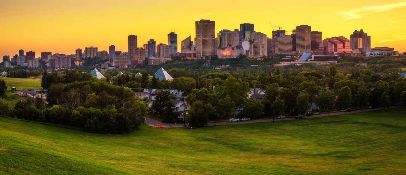 Skyline view at sunset.