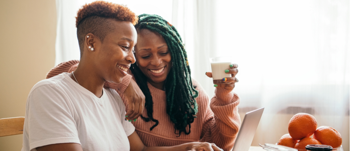 couple having coffee and online shopping.