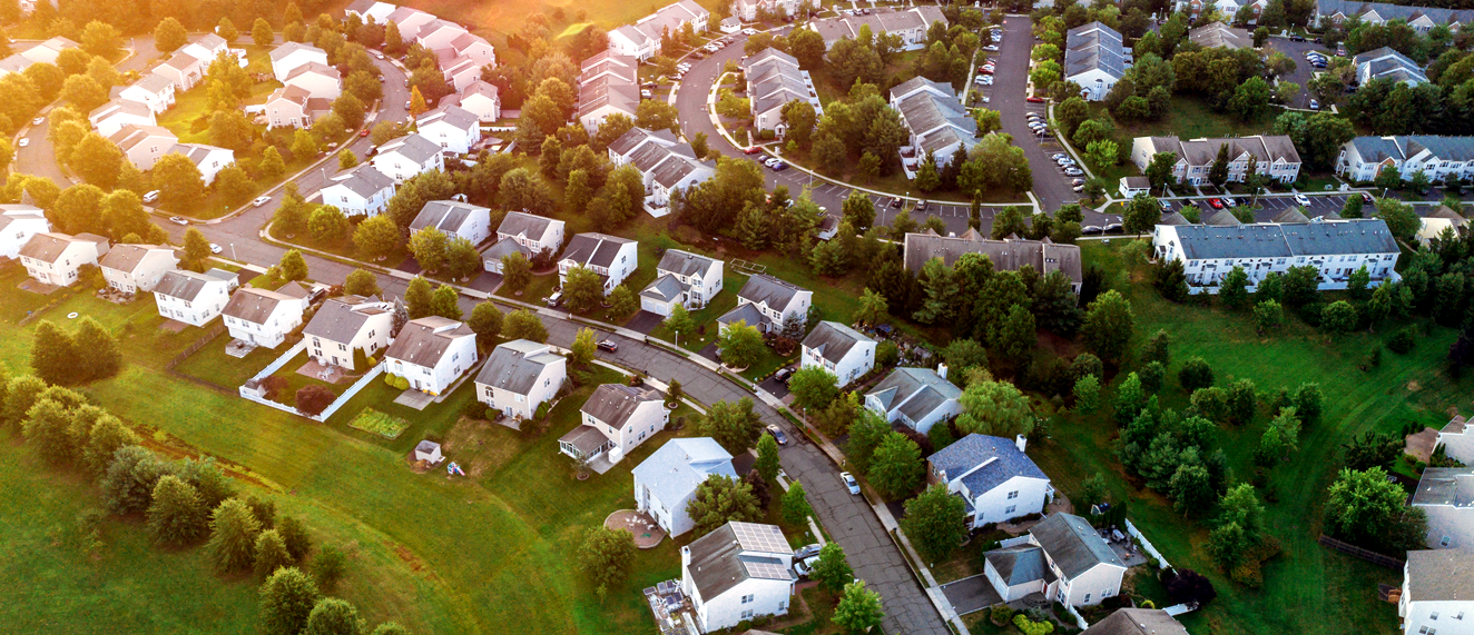 Aerial view of Canadian neighbourhood.