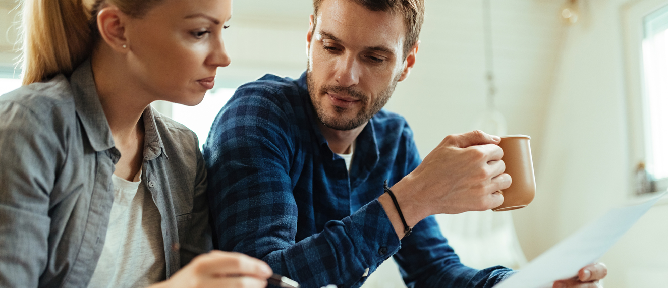 Couple looking over finances.