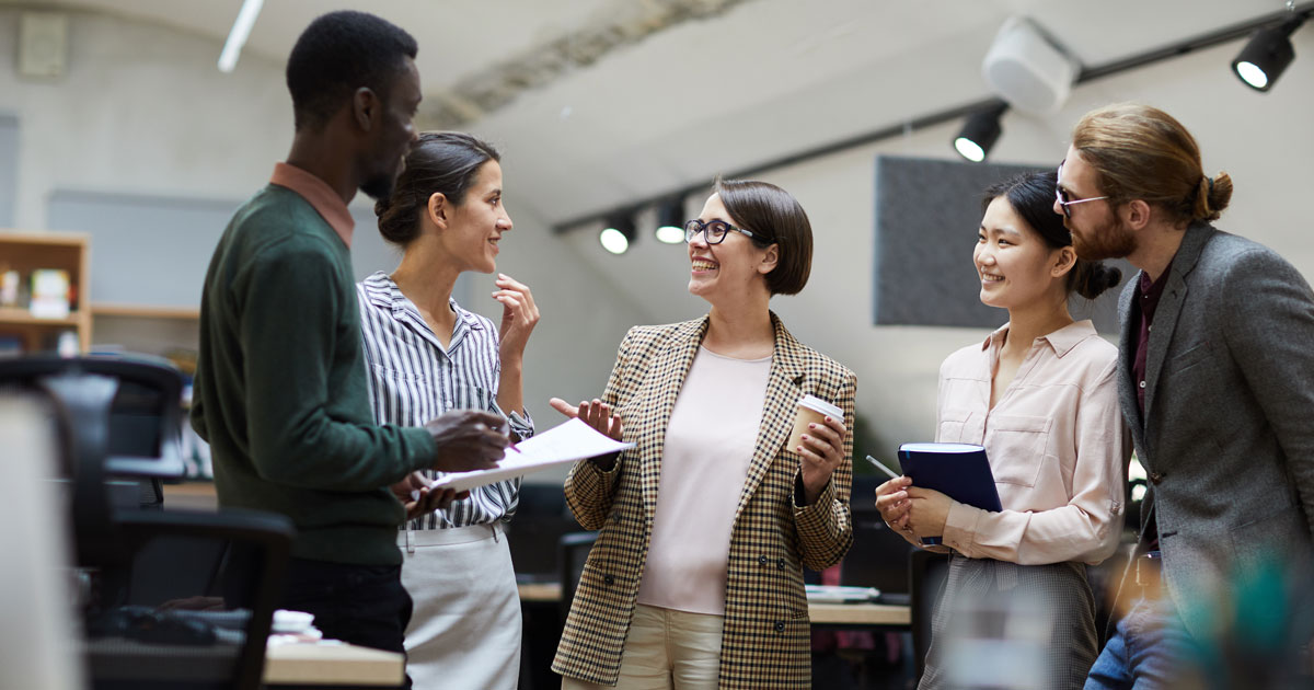 A group of coworkers socializing