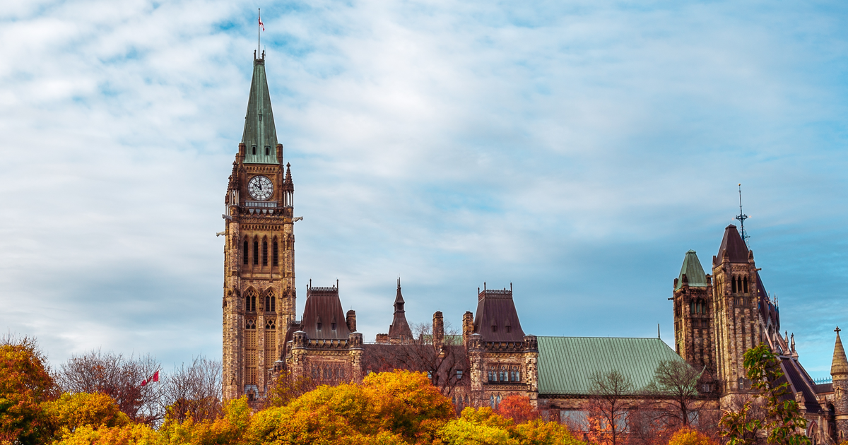 Parliament with fall leaves.