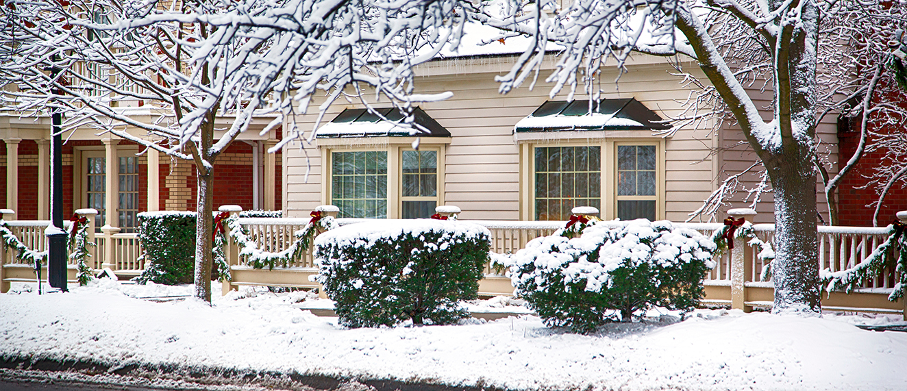 Beautiful house covered snow located in the Queen Street, Niagara on the Lake, Ontario, Canada