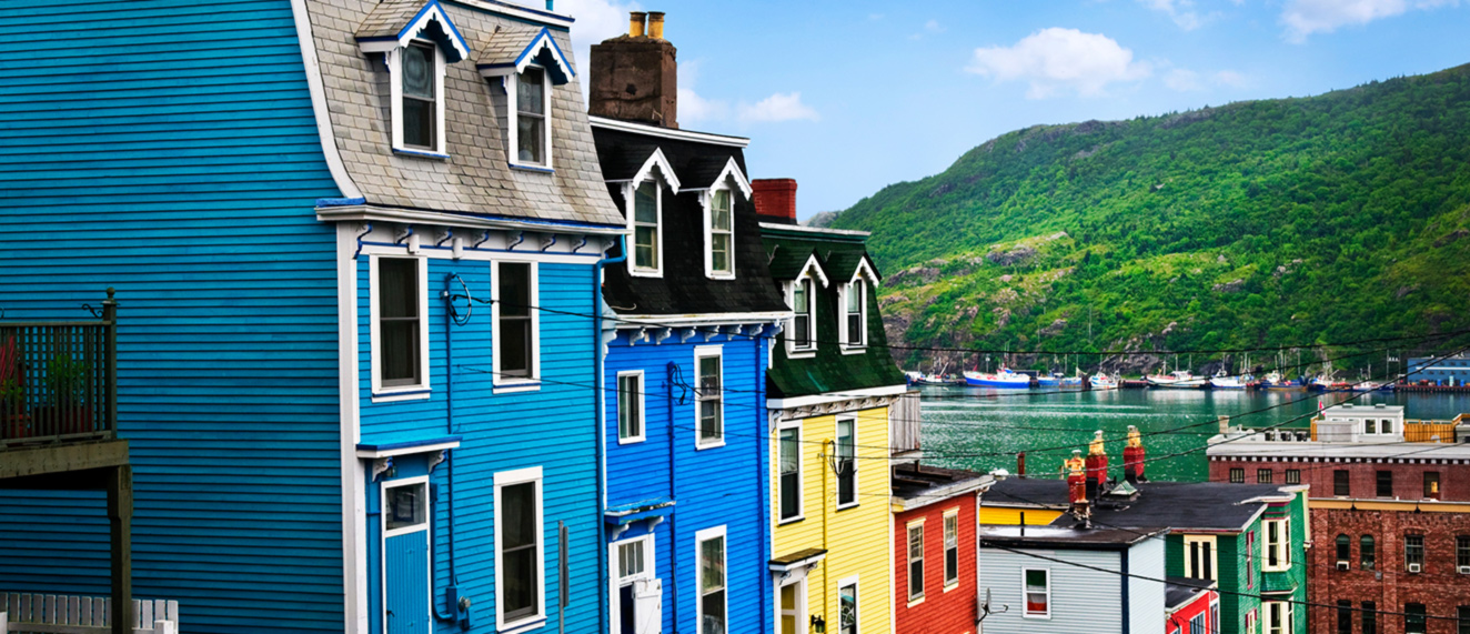 Row of colourful houses.