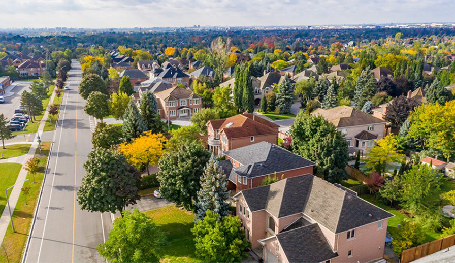 Birds eye view of neighbourhood.