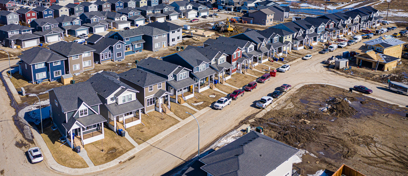 Aerial shot of neighbourhood.