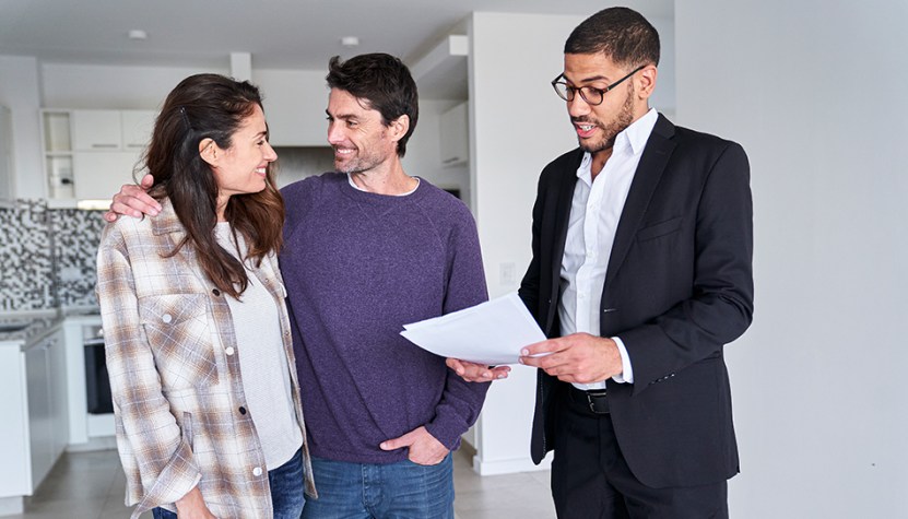 Couple at an open house. 