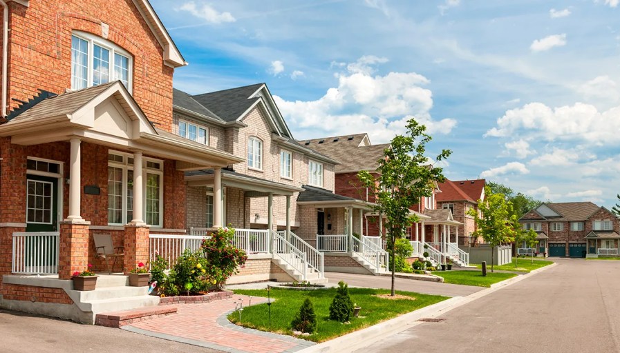 A suburban street. 