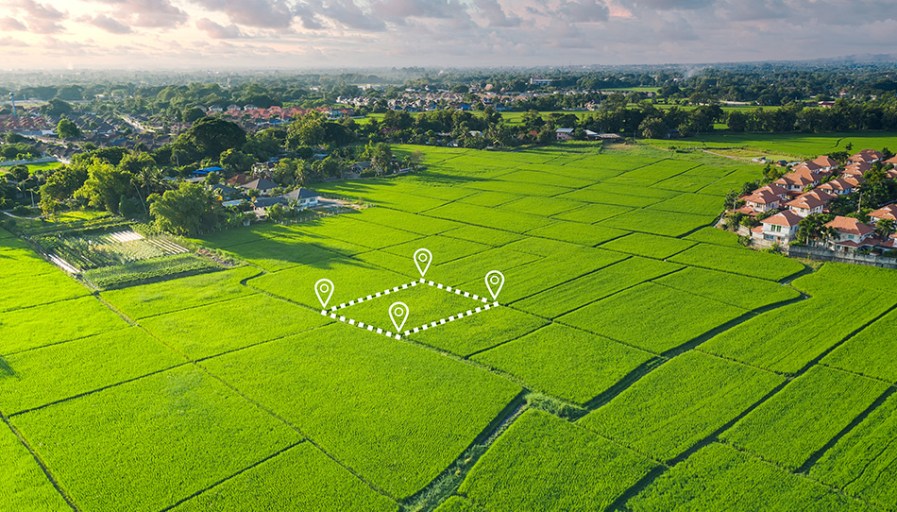 Aerial shot of farmland. 