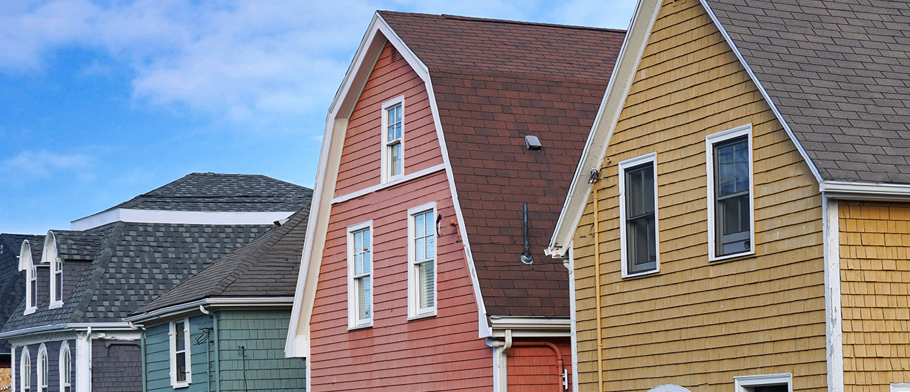 Row of colourful houses.